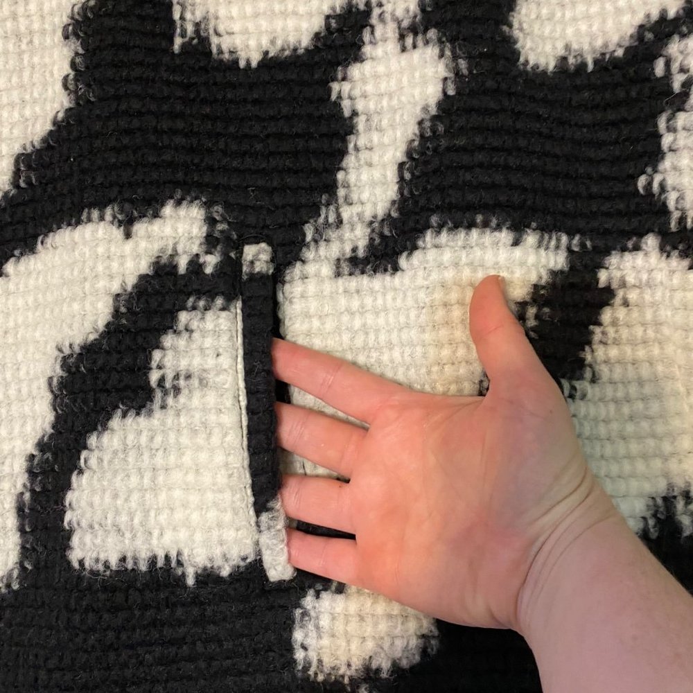 French Connection Black & White Wool Blend Zip Front Poncho S/M - Picture 6 of 16